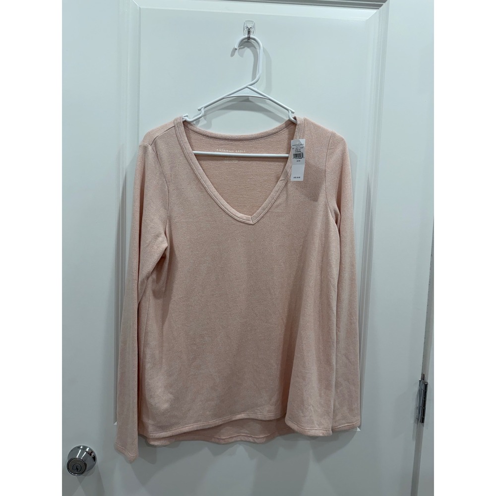 American Eagle Outfitters Light Pink V-Neck Long Sleeve Top Medium NWT